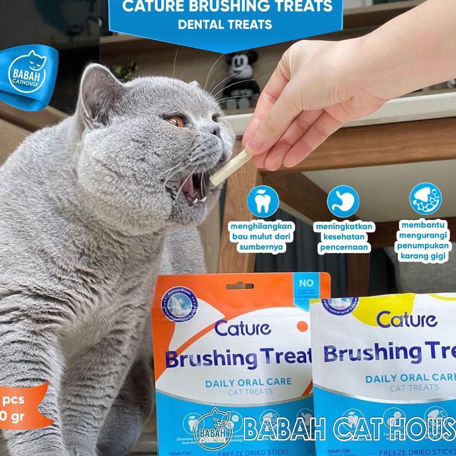➺➩⋆❀ CATURE BRUSHING TREATS Snack Penghilang Bau Nafas Mulut Kucing Pembersih Plak Gigi Penyegar Dia