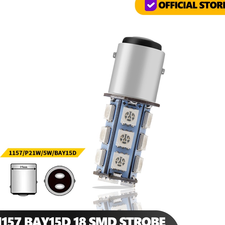 rR LAMPU LED BAYONET REM SMD 5050 18 TITIK STROBO MERAH 2 KAKI 1157 ✸ Y ◘