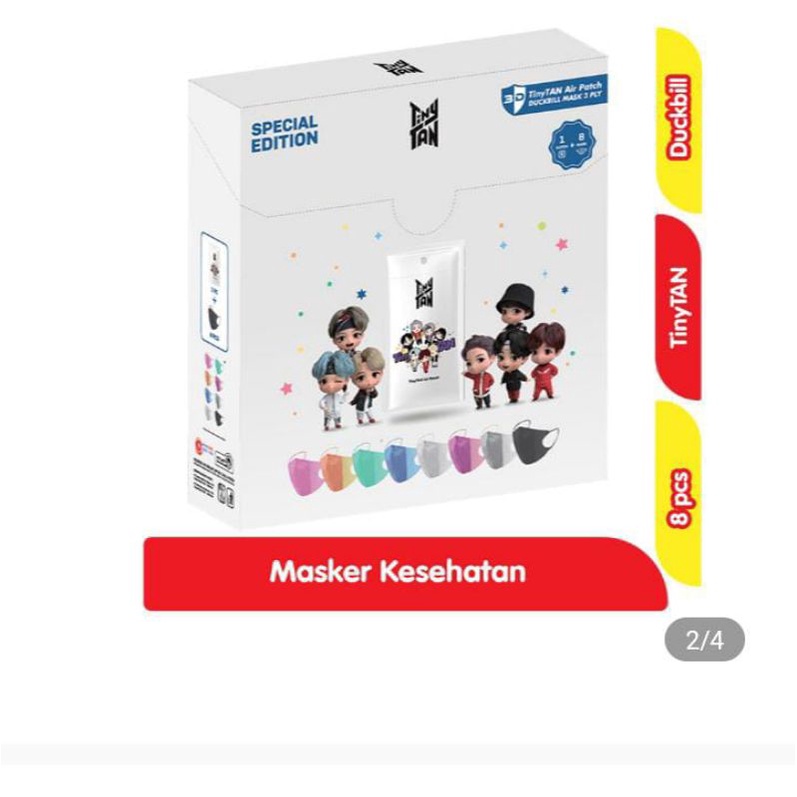 Masker Duckbill TinyTAN 3D Putih/Kuning 8 pcs  + Air Patch 1 pcs