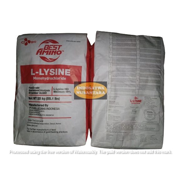 LYSINE 25KG CJ  LYSIN  LISIN LISINE CHEIL JEDANG VITAMIN PENGGEMUK KUCING UNGGAS ANJING SAPI IKAN