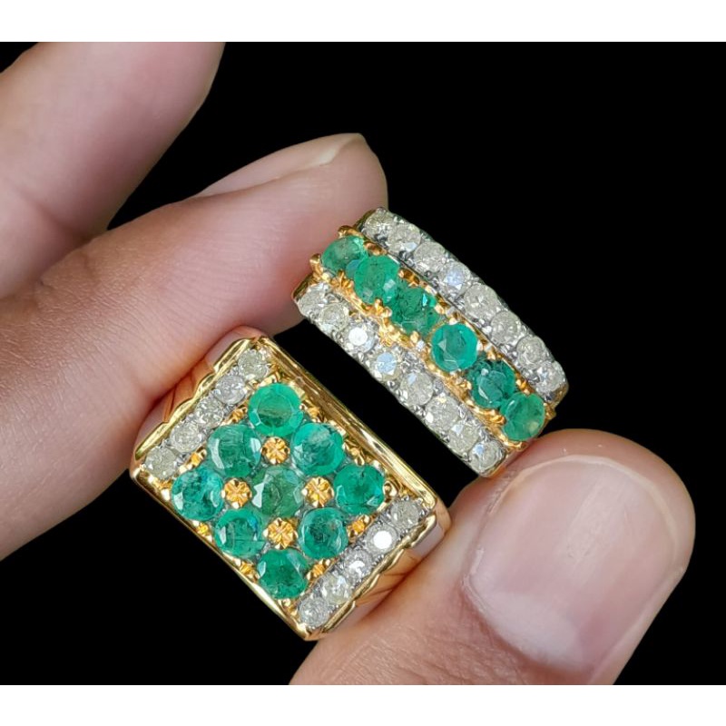 cincin berlian couple mata utama masing masing natural zambrud colombian keliling full berlian eropa