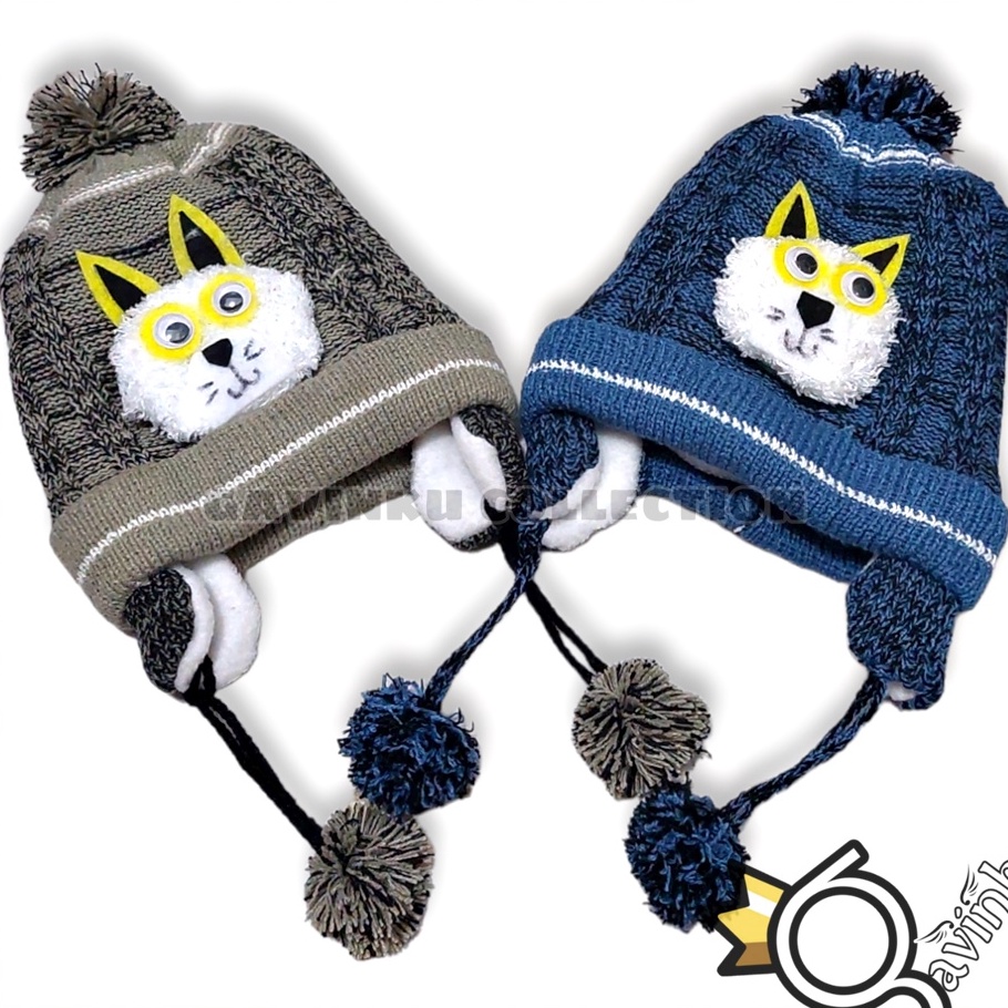 ZQWL3742 Terlaku.../ Topi Kupluk Anak Afika Penutup Telinga Bayi Laki Laki Perempuan Pilot Pom2 Umur