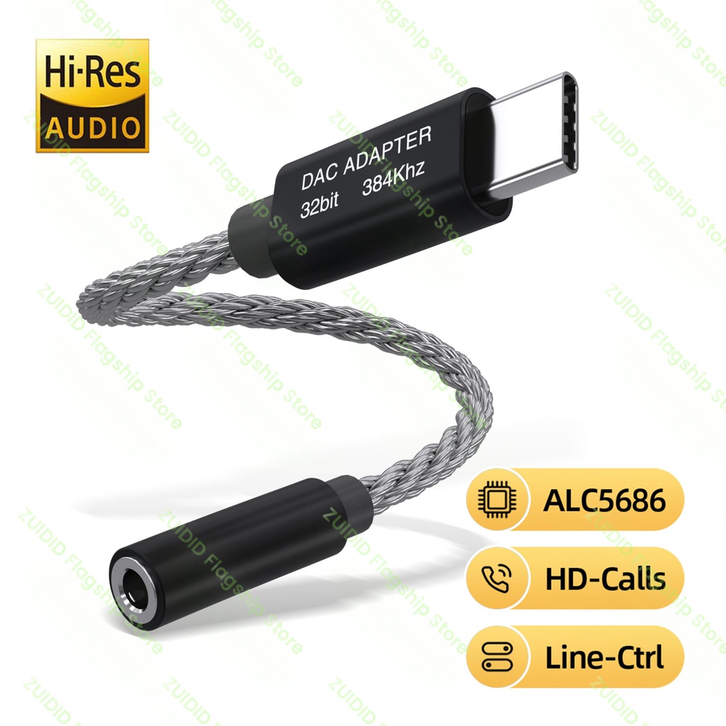 ✅&HIFI DAC Earphone Amplifier USB Type C to 3.5mm Headphone Jack DAC Audio Adapter 32Bit 384KHz Digi