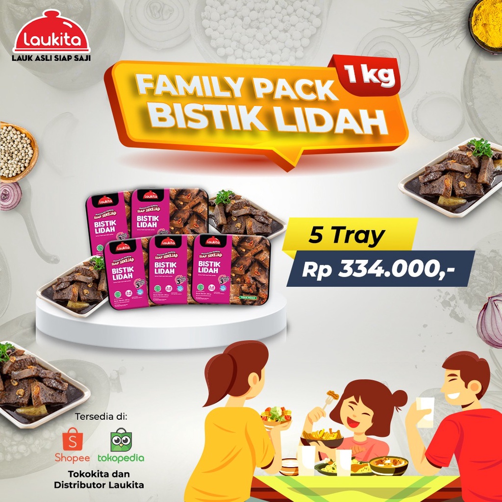 

Laukita Family Pack - Bistik Lidah Tidak Pedas Frozen Food [5 Tray]
