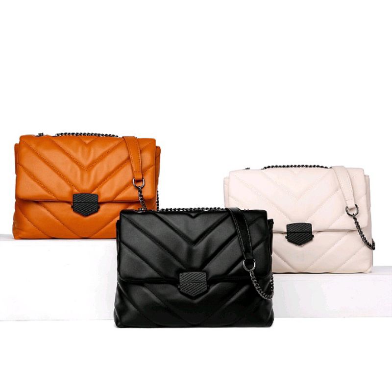 Tas Selempang Import Wanita Rantai Hitam Original