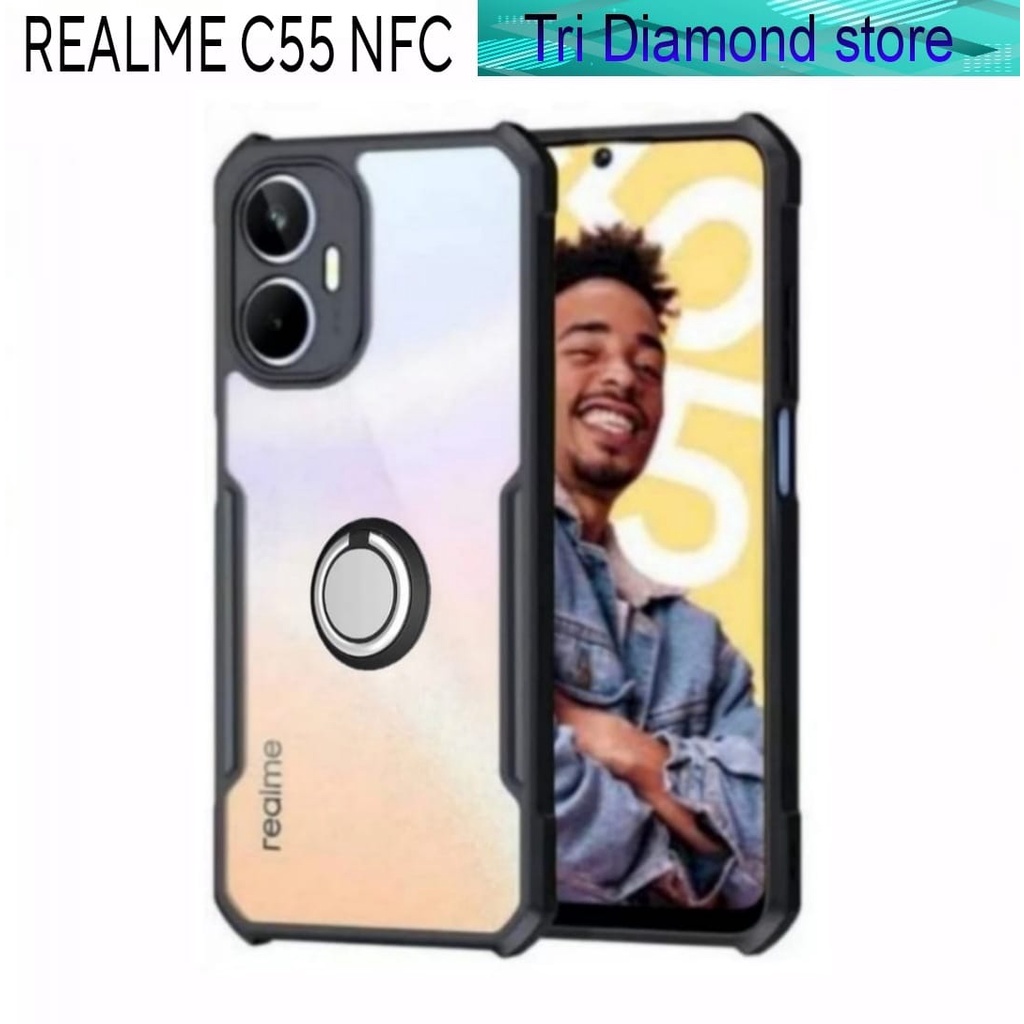 Case REALME C55 NFC 2023 shockproof Cincin Rink super Elegant - Realme C55 Nfc, Hitam