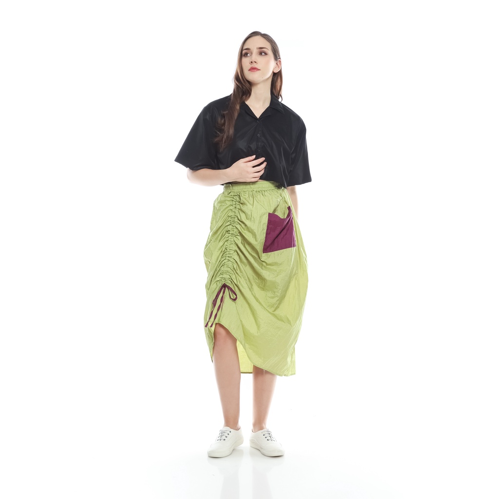 House Of We.Kala - Parachute Midi Skirt Gea Runched Skirt Pocket Wanita Allsize