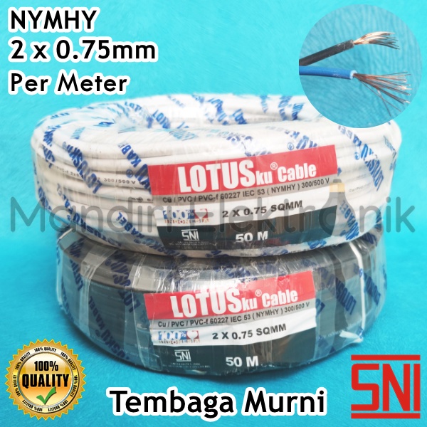 Kabel Listrik Serabut NYMHY 2x0.75mm Lotusku Tembaga Asli - Kabel Listrik Serabut Tembaga isi 2 Per Meter - Kabel Serabut NYMHY 2x0,75 isi 2 Lotusku Tembaga Asli