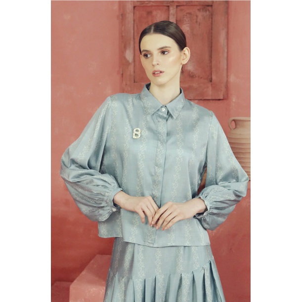 Khanum Crop Shirt - Misty Blue, Cream Benang jarum benangjarum XS S M L XL XXL buttonscarves series 