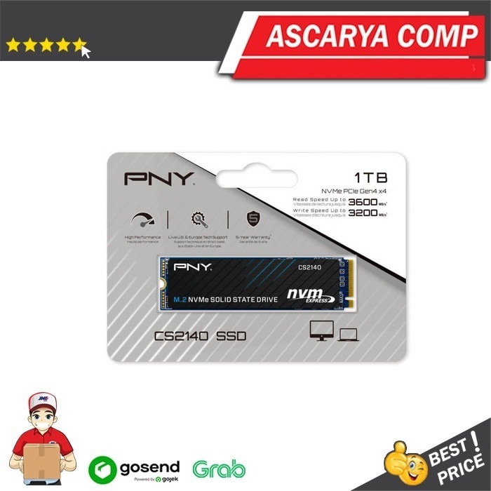 PNY SSD NVME 1TB CS2140 PCIE Gen 4x4 3x4 M.2 2280 HIGH SPEED