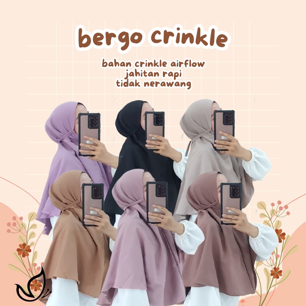 BERGO MARYAM JASMINE CRINKLE AIRFLOW, BERGO INSTAN TALI JILBAB INSTAN KATUN CRINKLE AIR FLOW BERGO I