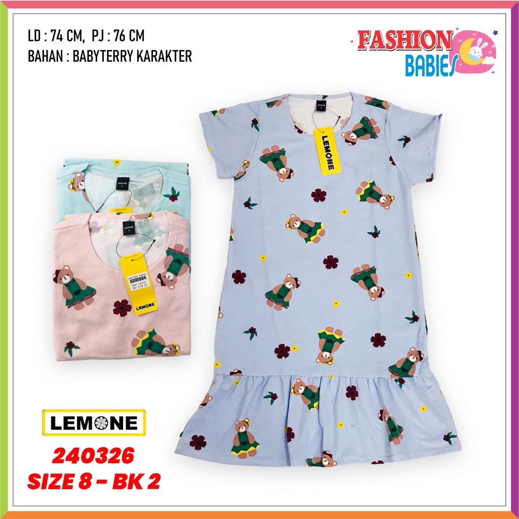 LEMONE KIDS D-609 BK | DRESS ANAK BAHAN BABYTERRY KARAKTER