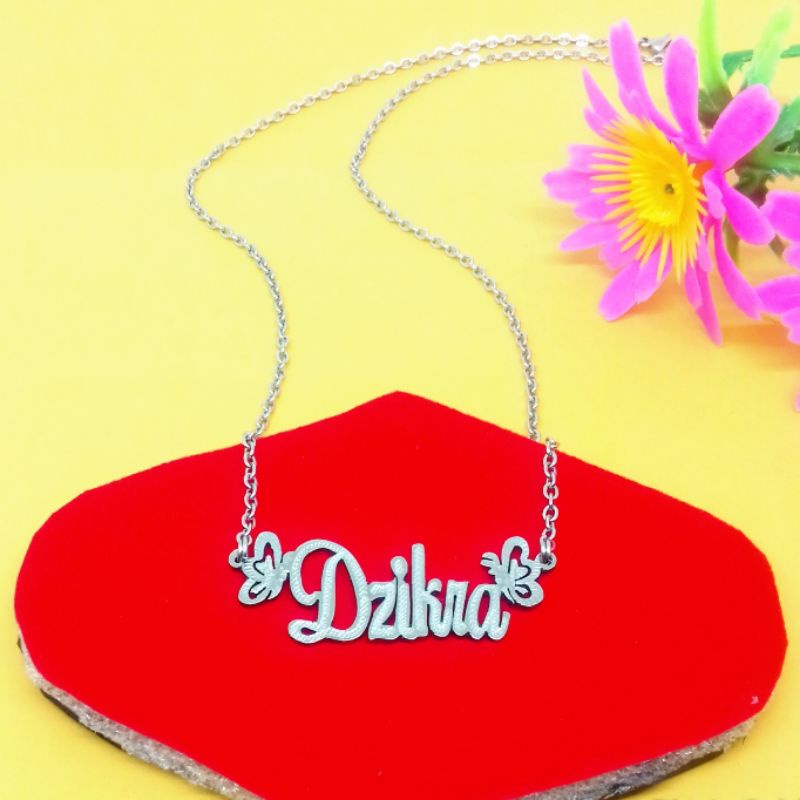 Kalung nama, kalung costum nama, kalung titanium, kalung lapis emas, kalung ukir nama sendiri