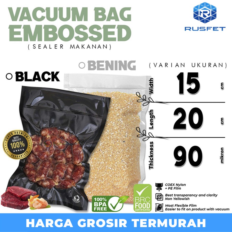 Plastik Vacuum 15cm x 20cm BENING HITAM EMBOSS BAG Vakum DELKOCHOICE