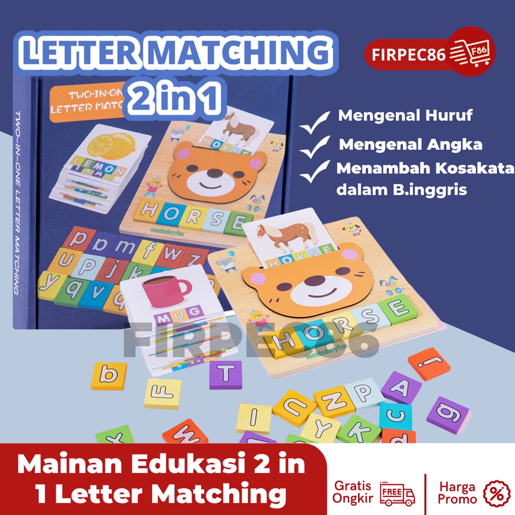 Mainan Edukasi 2 in 1 Letter Matching Wooden Kit Puzzle Kayu