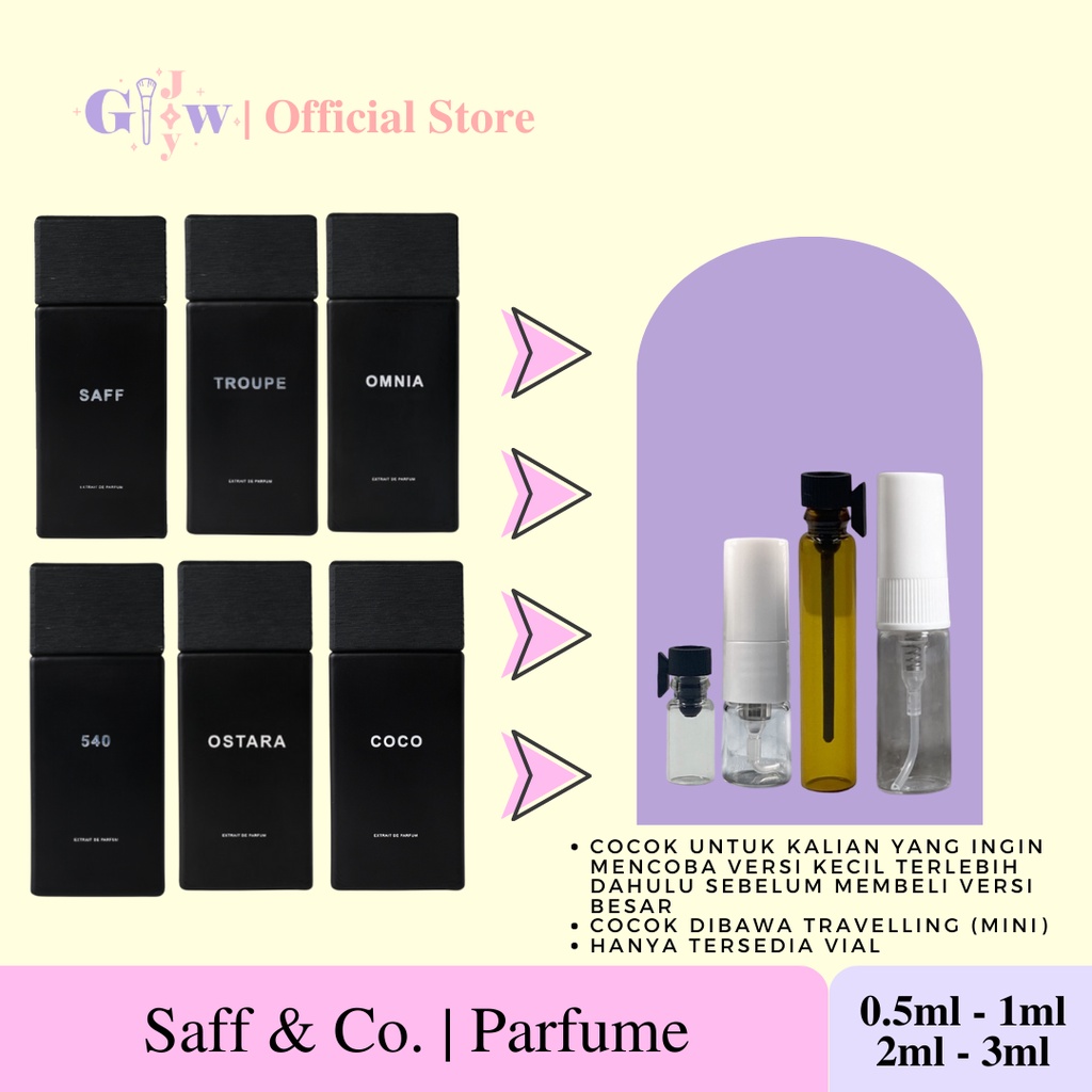 [DECANT] SAFF &amp; CO parfume tubuh badan parfum wewangian body mist fragrance solaris laz pozas loui chno coco omnia ostara saff 540 troupe