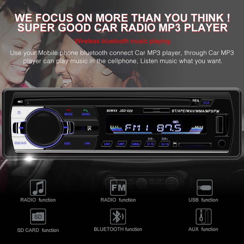 Bluetooth JSD-520 Tape Audio Mobil Multifungsi Bluetooth MP3 FM Radio JSD 520  Stereo Auto  radio car radio 1din 12V In-dash 1 Din FM Aux SD USB MP3 Car audio Player MP3 Player Decoder Board Kit Module Audio USB Micro Sd Spea