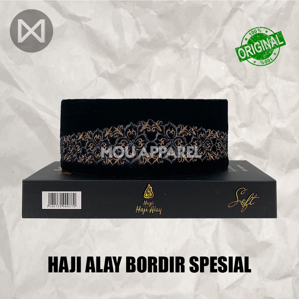 Songkok Premium HAJI ALAY BORDIR SPESIAL AC Tinggi 9 Peci Sholat Pria Dewasa Hitam Full Motif Batik NU Kopiah Shalat Anak Santri Laki Kopyah Solat Pesantren Nasional Beludru Ukuran Jumbo Kopeah Bulat Batok Bludru Putih Pendek Karakter Nama Ori Original 8