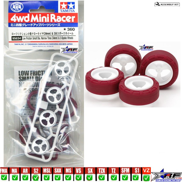 Terlaris Tamiya 95634 Low Friction Small Dia Narrow Tires (24Mm) & 3 Spoke