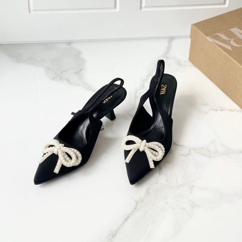 Sepatu Zara heels 6 cm sandal pesta pita black hitam