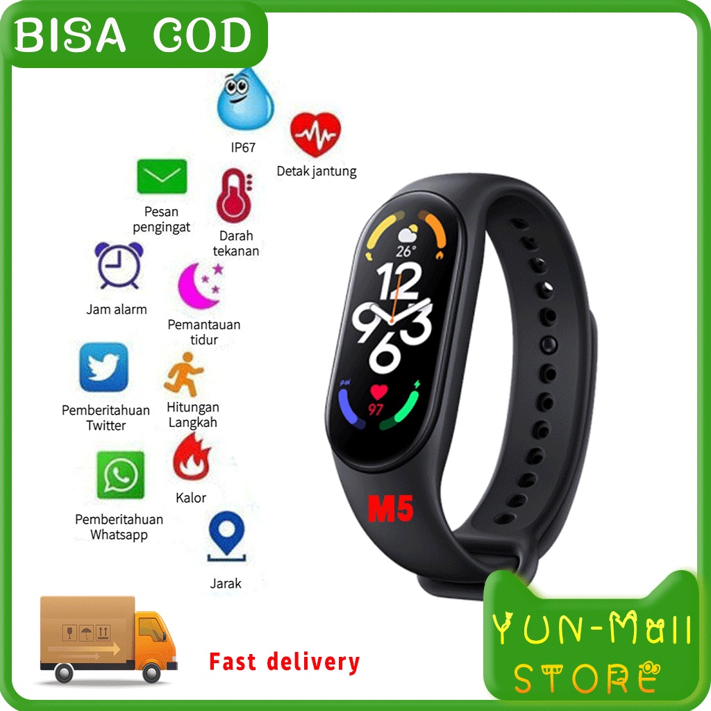 YUN Mall M5 Jam Digital Waterproof Olahraga Android dan iPhone Fitur Lengkap Smartband smart band5 Mi heart rate blood pressure fitness tracker fashion Play Music Custom Dial Smartband terhubung untuk iphone xiaomi samsung