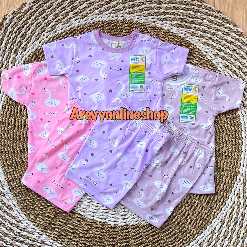 Setelan Baju Bayi Oblong Pendek Anak Moms Gift Baju Pendek Celana Pendek Motif Angsa S M L XL 3 - 24 Bulan