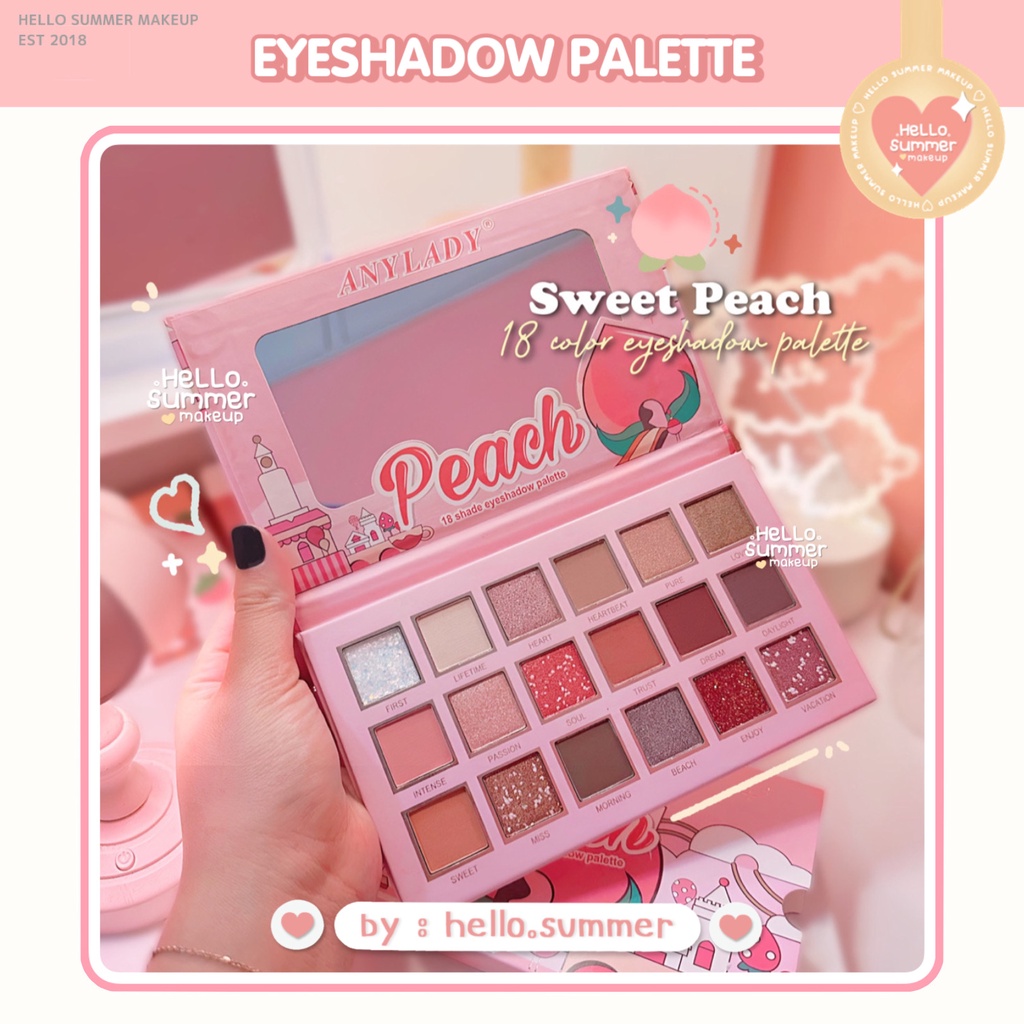 PEACH Eyeshadow Makeup Palette 18 Color  Pigmented 72 gr Anylady Korean Look