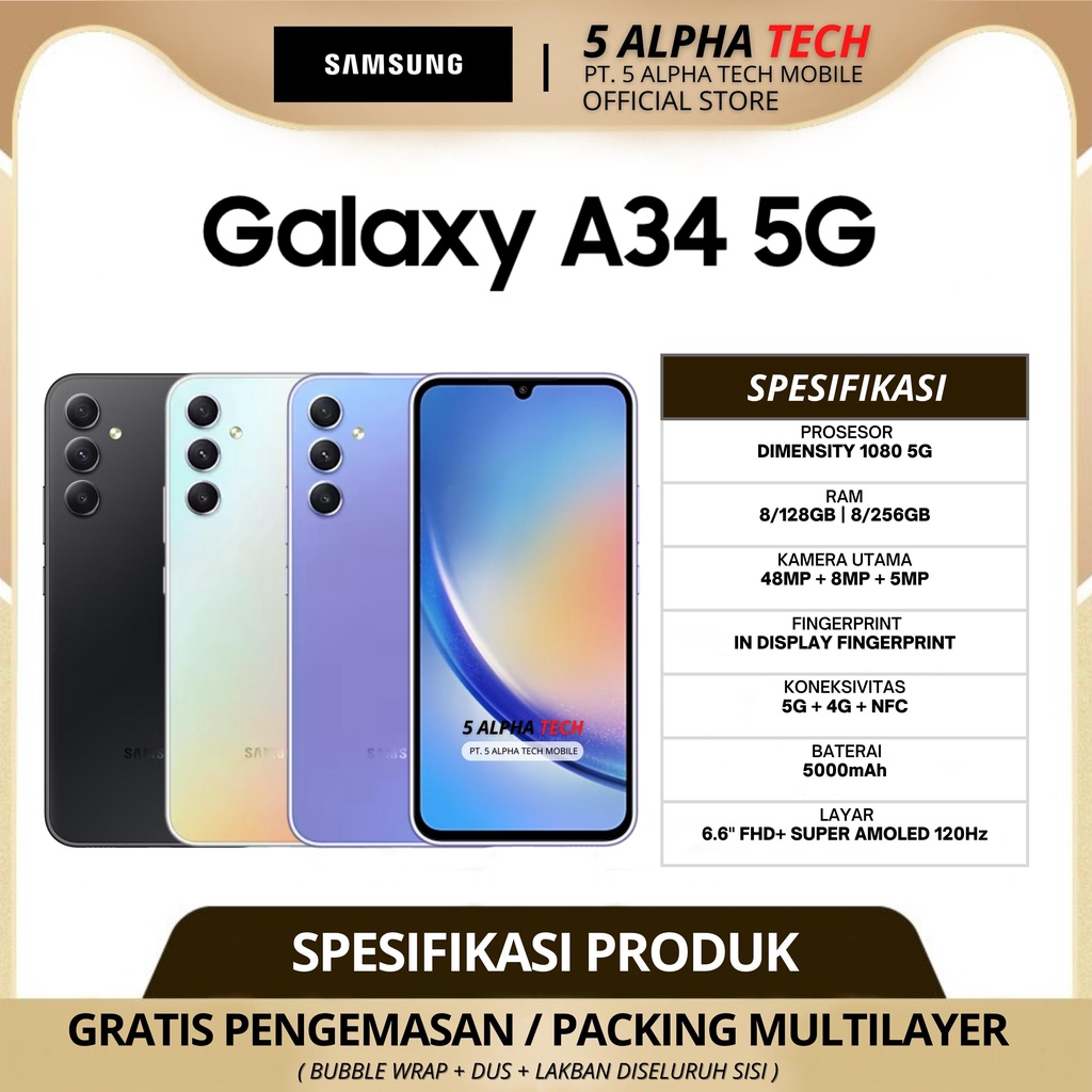 SAMSUNG GALAXY A34 5G NFC 8/256GB 8/128GB GARANSI RESMI SAMSUNG