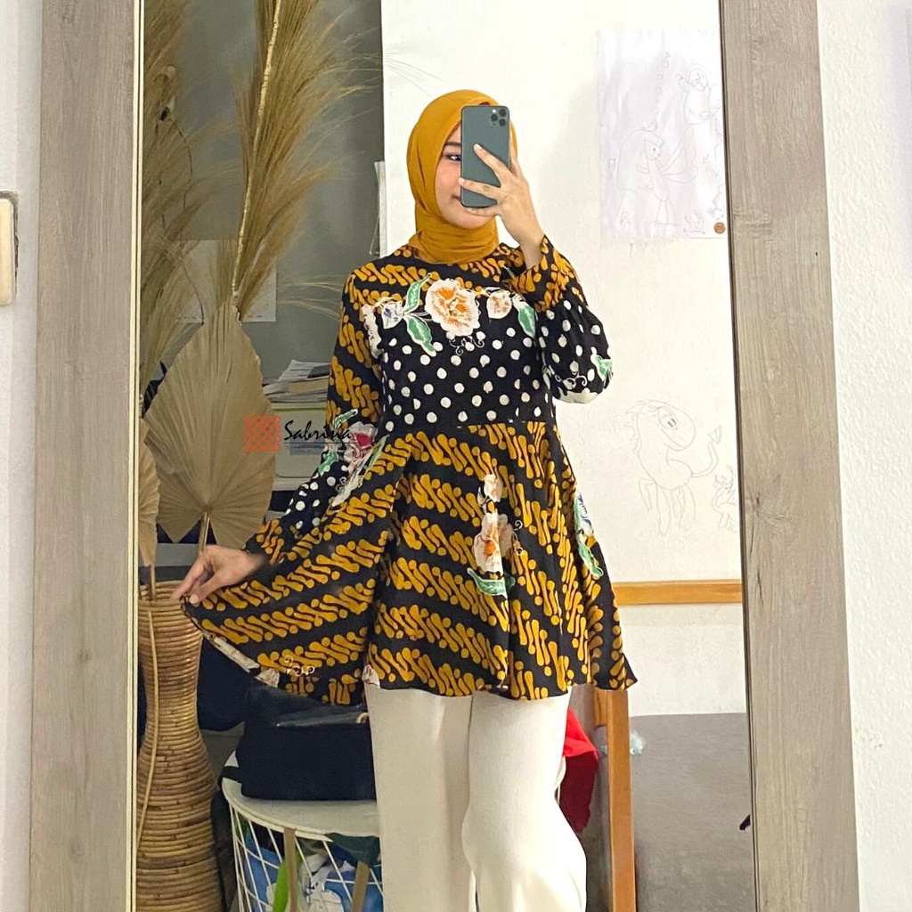 Fella Peplum Blouse Atasan Batik Kerja Kantor Modern Wanita Cantik Modis Kekinian Cap Elegant