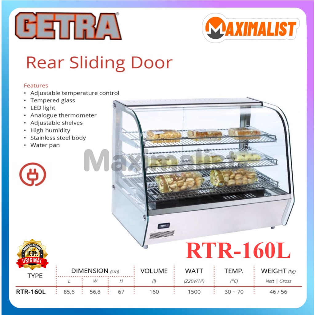 GETRA SHOWCASE FOOD WARMER RTR-160L DISPLAY WARMER / Kabinet Penghangat Kue dan Roti GARANSI 1 TAHUN