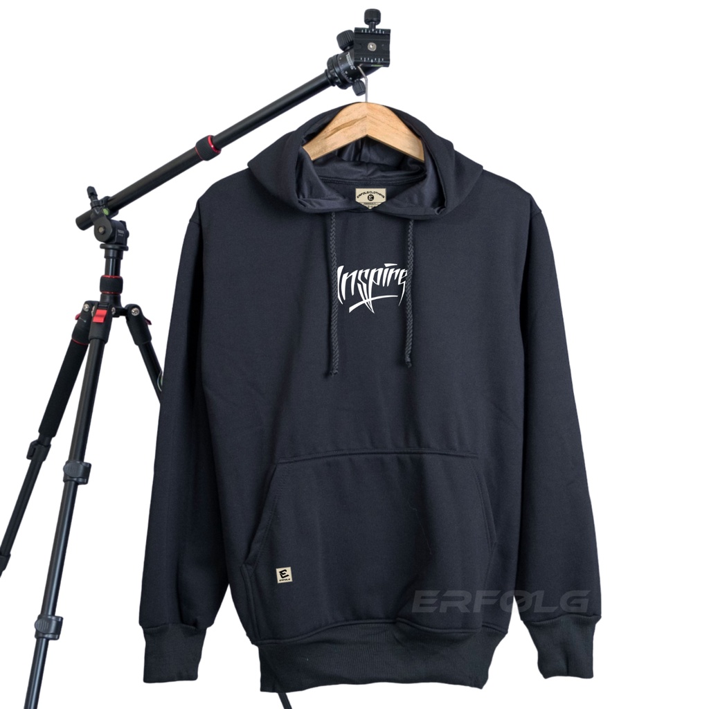 Erfolg Offiziell Sweater Hoodie Pria Wanita Unisex Hitam Basic Screen Printing Insping Motif Timbul Warna Abu Paralon Bahan Katun Fleece Tebal Sweter Hodie Jumper Abu Denim Series M L XL XXL Branded