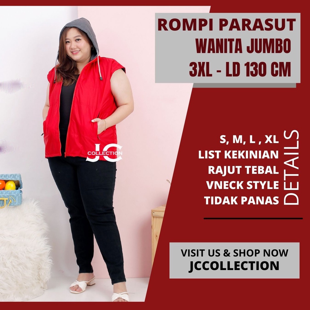 Rompi Wanita Parasut Jumbo Hoodie dan Kantong / Vest Motor Unisex JCCollections