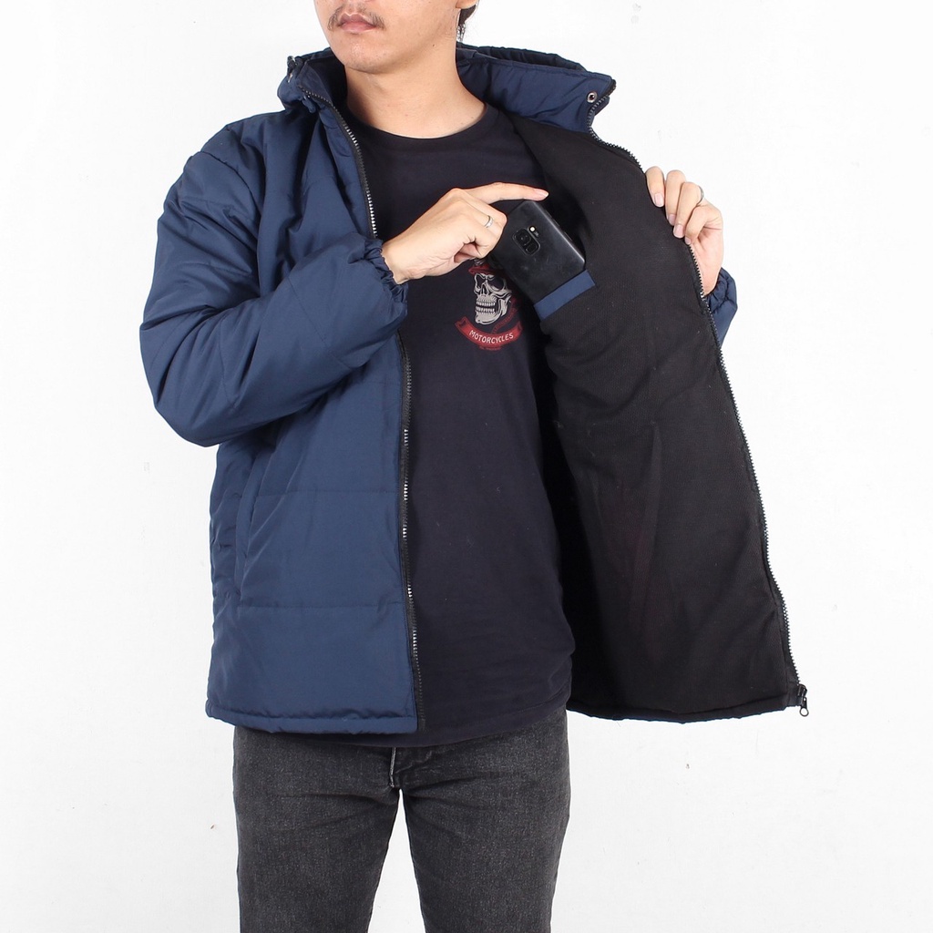 Black - Jaket Puffer Windproof Jaket Wangker's Jaket Pria Jaket Musim Dingin