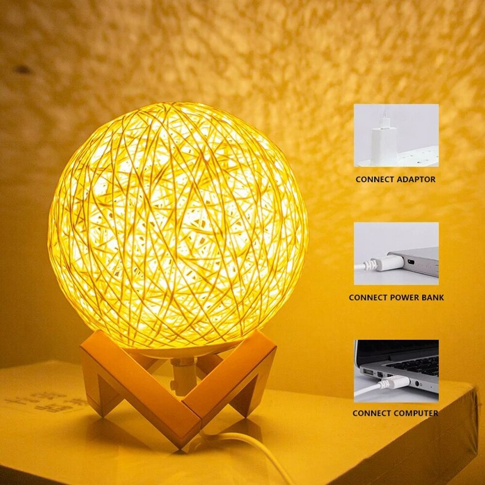 Homecreativez Lampu Tidur Bola Rotan 3D Night Light USB Aesthetic