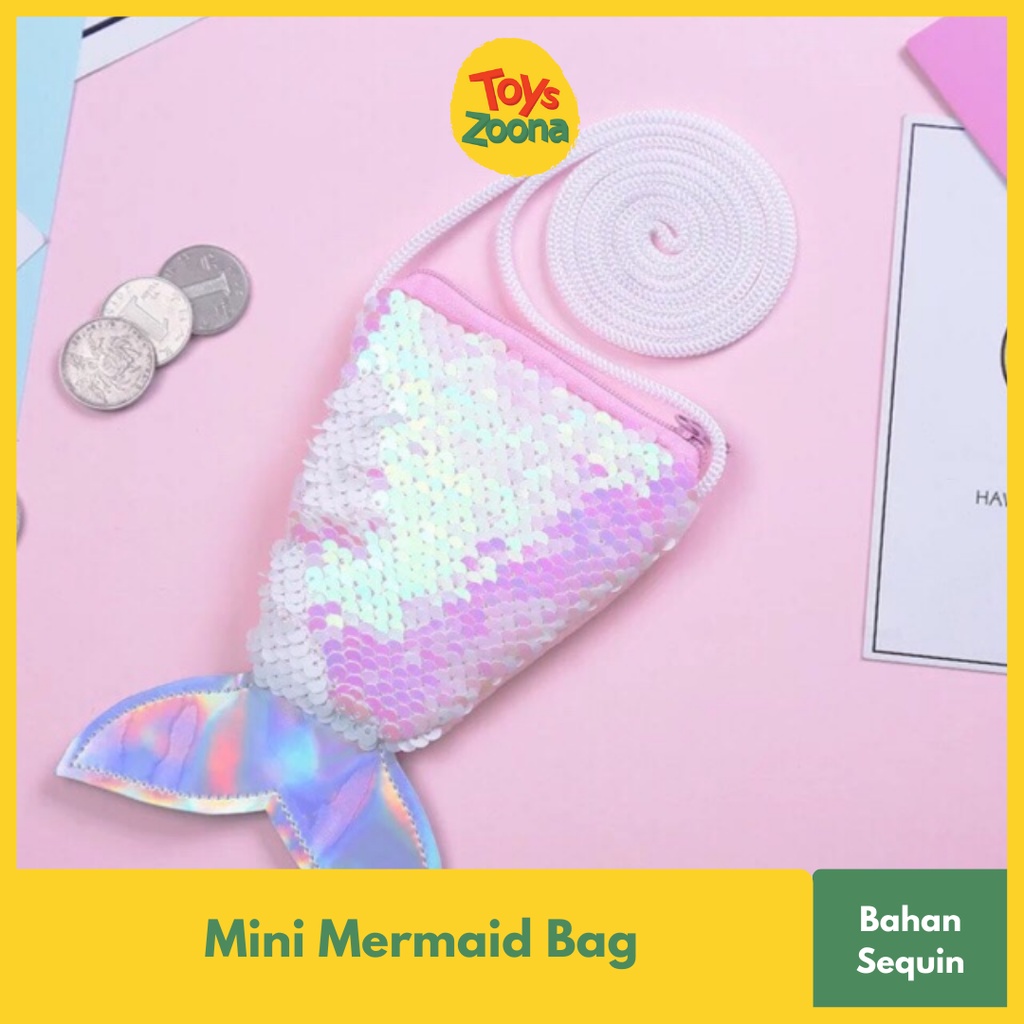 ToysZoona Mini Mermaid Bag / Tas Selempang / Kalung Mutiara Anak / Aksesoris Anak Set / Sequin Mermaid