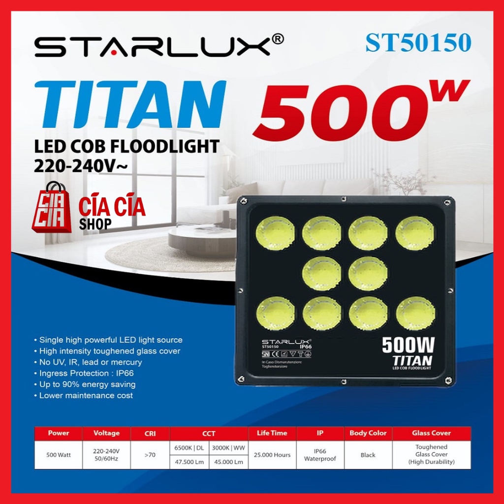 STARLUX Lampu Tembak Led COB 500W Floodlight COB 500 Watt Lampu Sorot COB 500 W