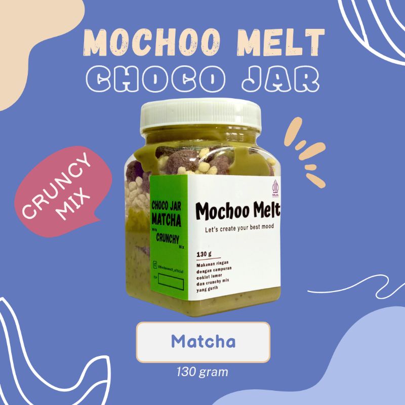 

Coklat Lumer Choco Jar Mochoo Melt with Cruchy Mix | Sereal plus Coklat Lumer Matcha