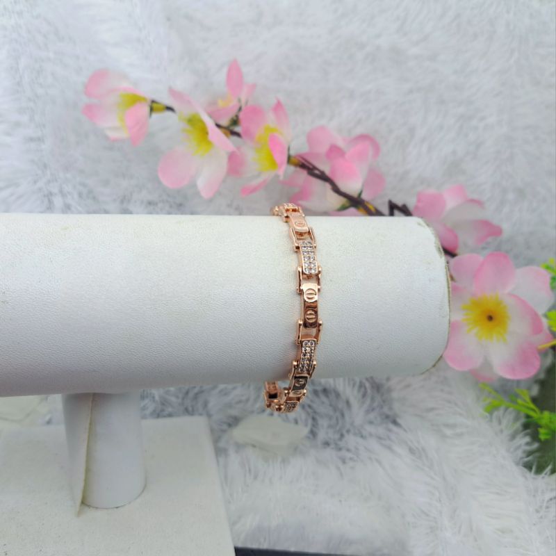 Gelang Wanita Rose gold Plat Permata Panjang 17 Cm Terbaru anti karat