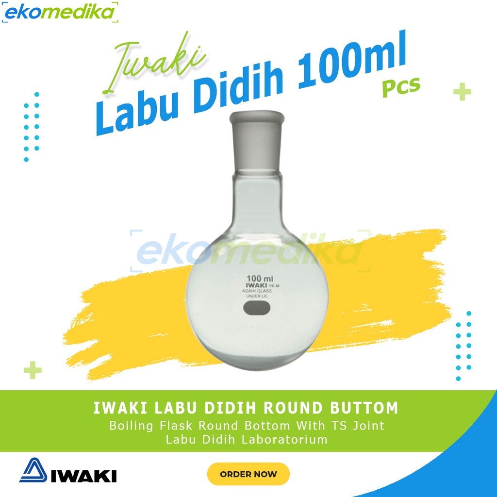 Labu Didih IWAKI Boiling Flask Round Bottom 100ml 200ml 300ml 500ml 1 Liter / IWAKI  Labu Didih Labo