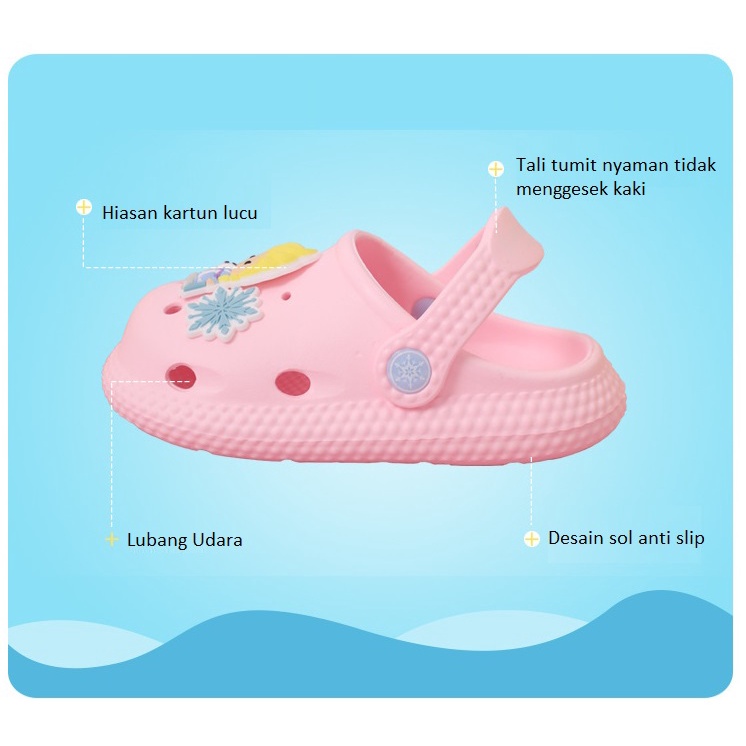 SANDAL ANAK PEREMPUAN SLOP CROCS CARTOON FROZEN ELSA DISNEY ANTI-SLIP 22035