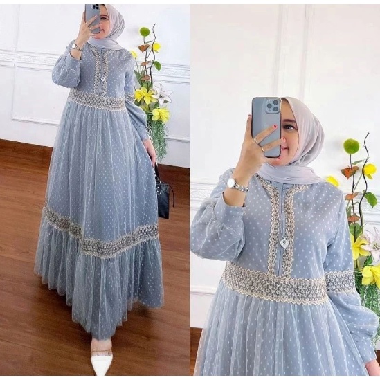 GAMIS WANITA KHALISA DRESS MC Bahan TILE DOT PREMIUM LAPIS PURING MIX RENDA LACE IMPORT LD 110 CM PB 140 CM GAMIS WANITA TERBARU 2023 KEKINIAN / DRESS TILE MIX RENDA / GAMIS WANITA KEKINIAN / DRESS PESTA SIMPLE / BAJU MUSLIM WANITA MODERN