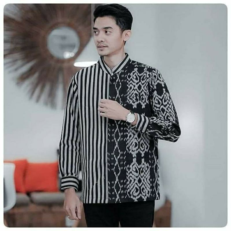 KEMEJA PRIA LENGAN PANJANG TENUN TORAJA NTT NTB ASMAT-BAJU ETNIK LENGAN PANJANG