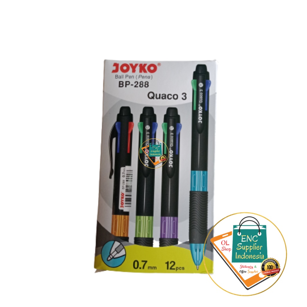 

joyko 6 buah Ball Pen Pulpen Pena Joyko BP-288 Quaco 3 0.7 mm 4 Warna Colors per 6 pcs - enc.sup