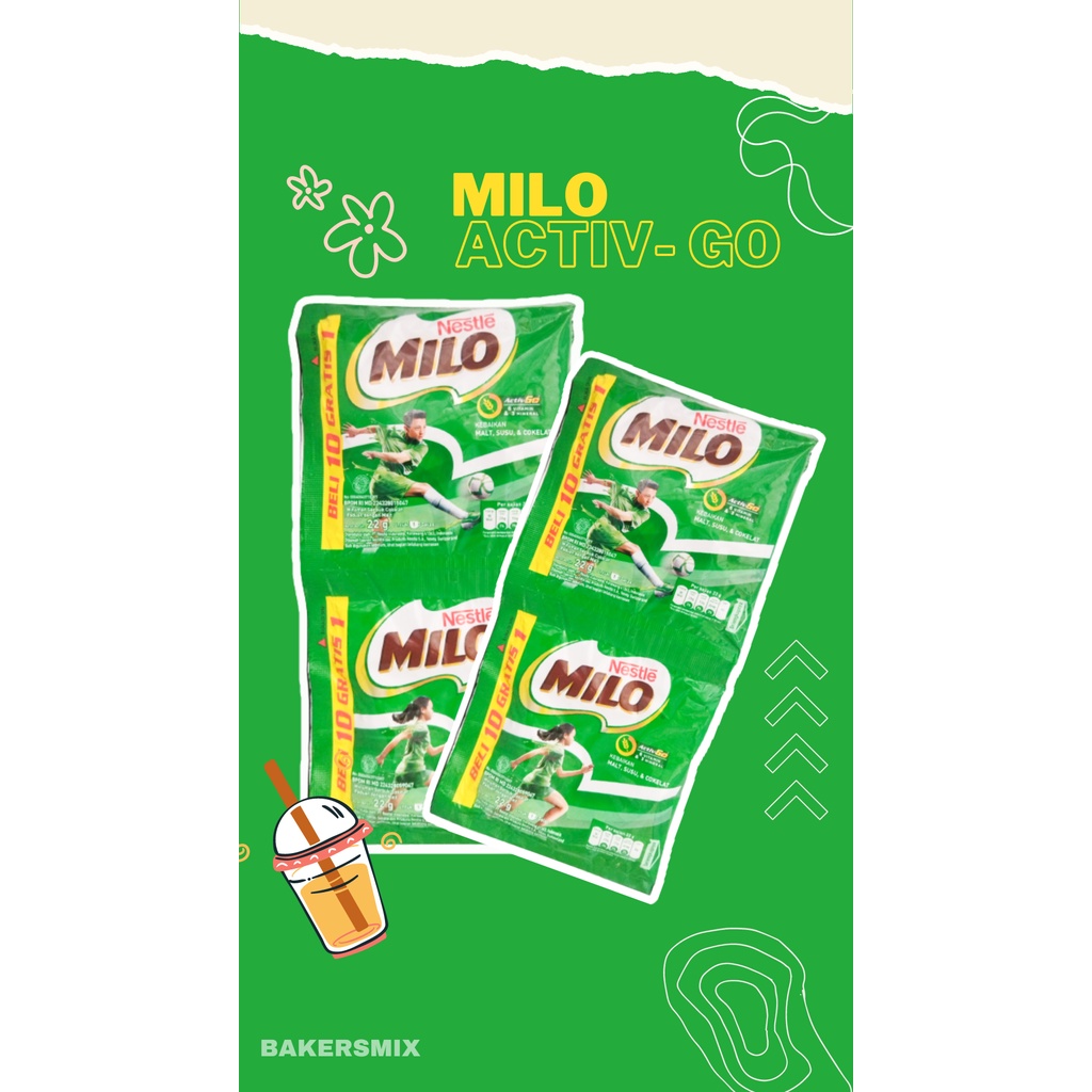 

Milo Sachet Nestle Active Go 22 Gram 1 Renceng (10 bungkus + 1 Bungkus Free) BPOM RI ✅