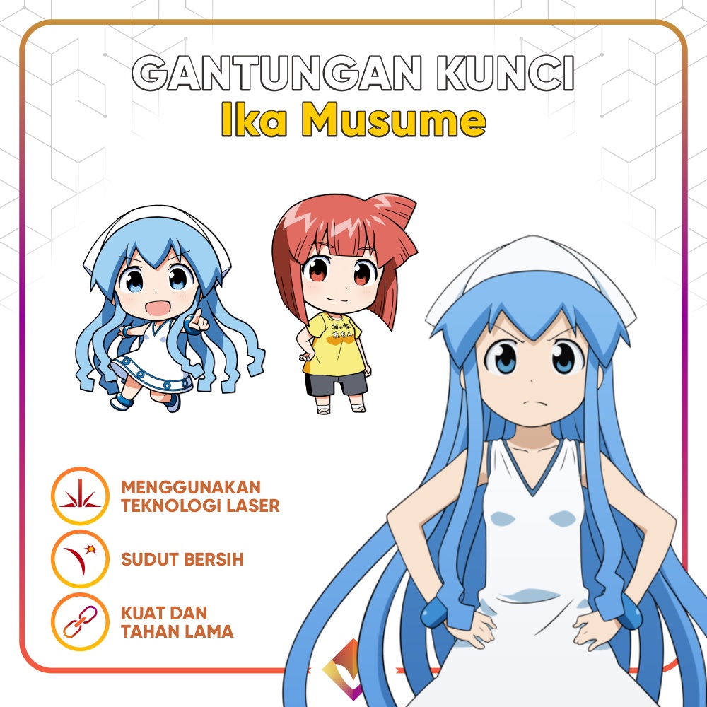 GANCI IKA MUSUME Keychain Anime Shinryaku Gantungan Kunci Anime Eiko Aizawa Sanae Nagatsuki