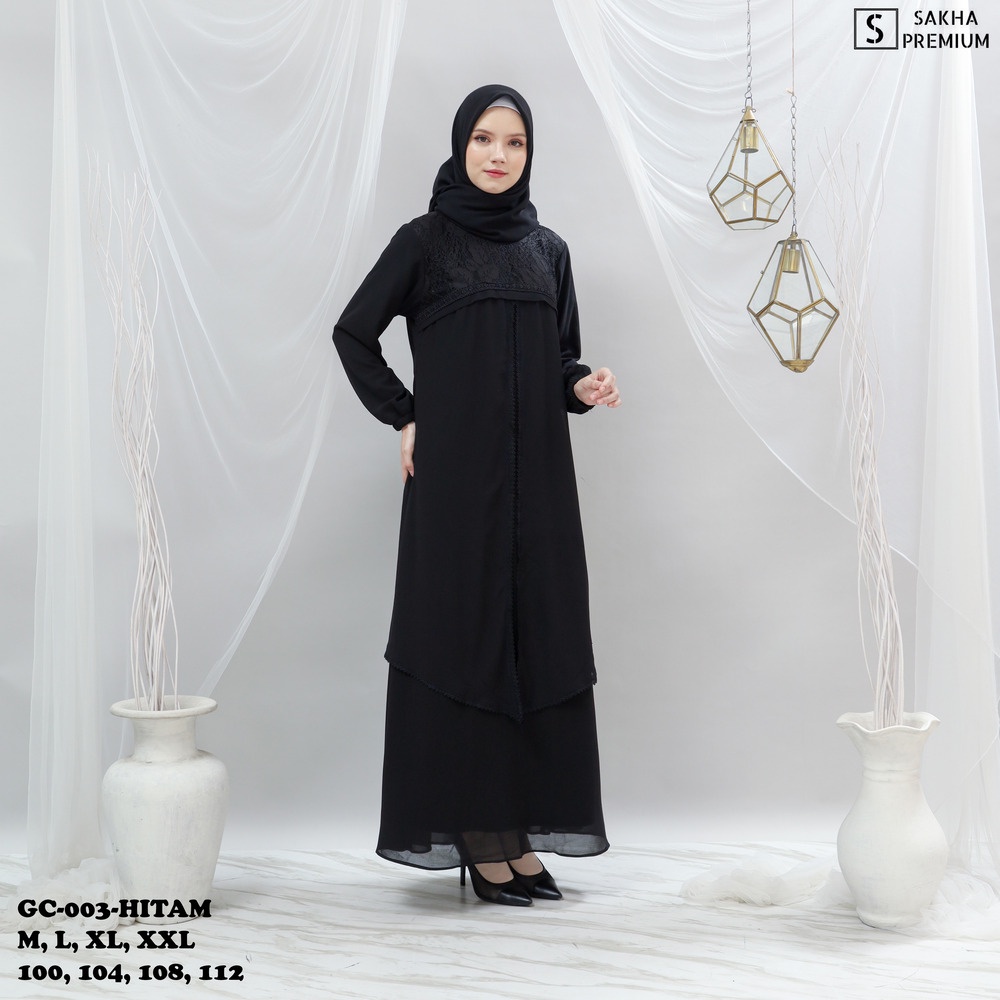 Sakha - GC 03 BAJU GAMIS HITAM WANITA BRUKAT GAMIS PUTIH CERUTI JUMBO TERLARIS BAJU LEBARAN UMROH HAJI BUSANA KEKINIAN