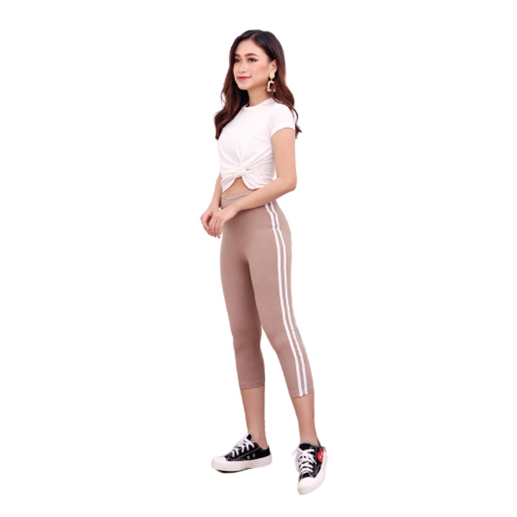 Celana Legging Strip Garis 7/8 Wanita Cl15