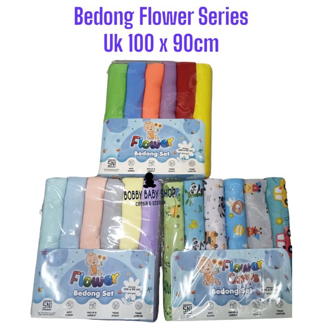 Bedong Flower Motif &amp; Polos UK 100x90cm Isi 6 pcs