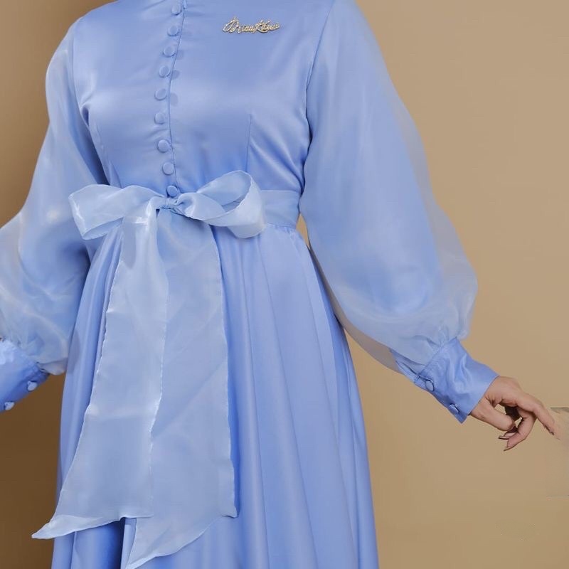 RAMADANI Dress full Umbrella lengan bishop organza by zenira butik / Baju Lebaran mewah / Couple kondangan / Wisuda / Lamaran / Prewedding / ukuran Kecil hingga jumbo