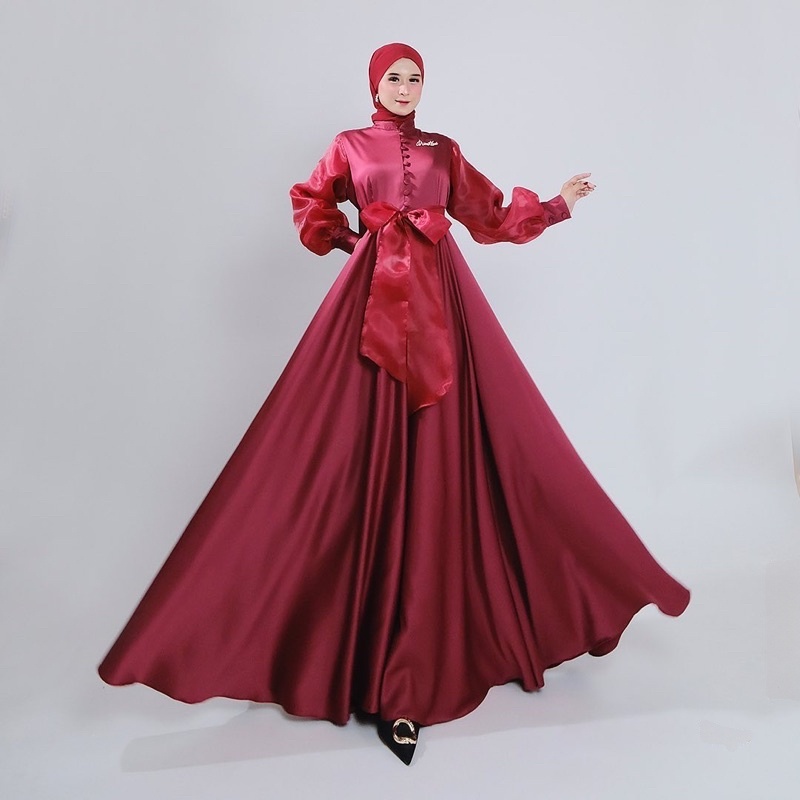 RAMADANI Dress full Umbrella lengan bishop organza by zenira butik / Baju Lebaran mewah / Couple kondangan / Wisuda / Lamaran / Prewedding / ukuran Kecil hingga jumbo